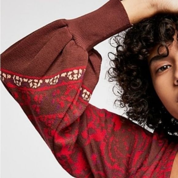 Free People Music and Lyrics Long Sleeve Printed Sweater Dress in Red Size XS - Picture 5 of 16